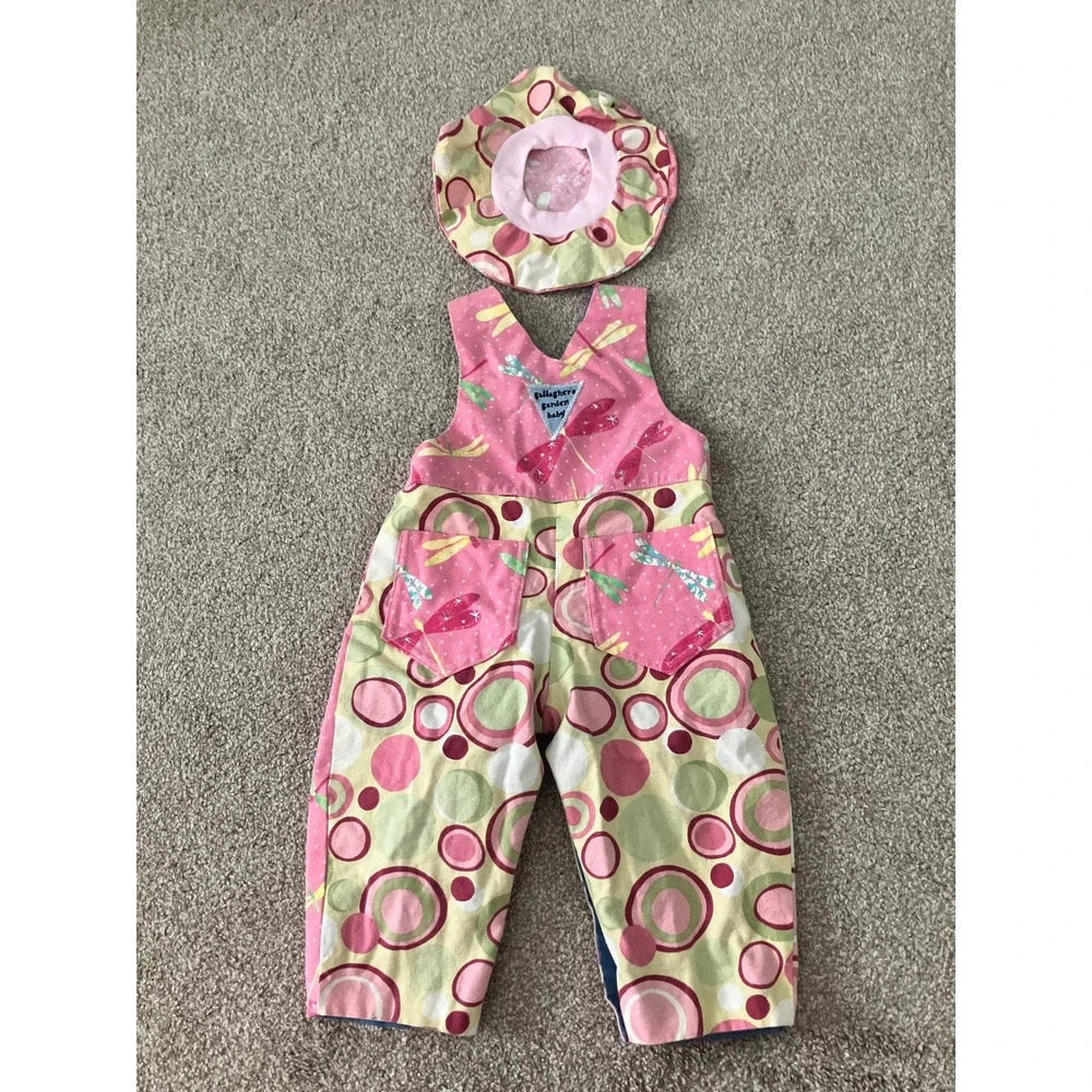 Vintage Gallagher's Garden Baby Dragonfly Snap Up Overall Hat Set Size 12 Months